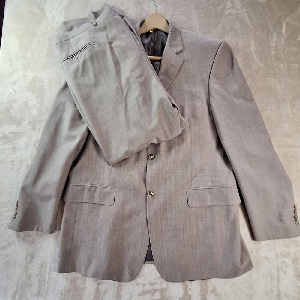 Lineage Suit Mens 44L 38L Tan Wool Blend Blazer Pants Two Piece Classic Fit